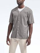 Banana Republic Mens Grant Fit Short Sleeve Baseball Shirt - Sidewalk Gray