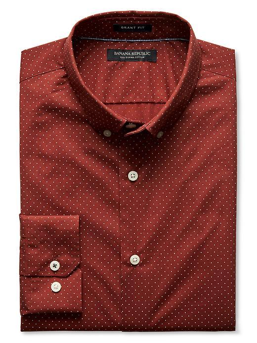 Banana Republic Mens Grant Fit Polka Dot 120s Supima Cotton Shirt Size L Tall - Muir Wood