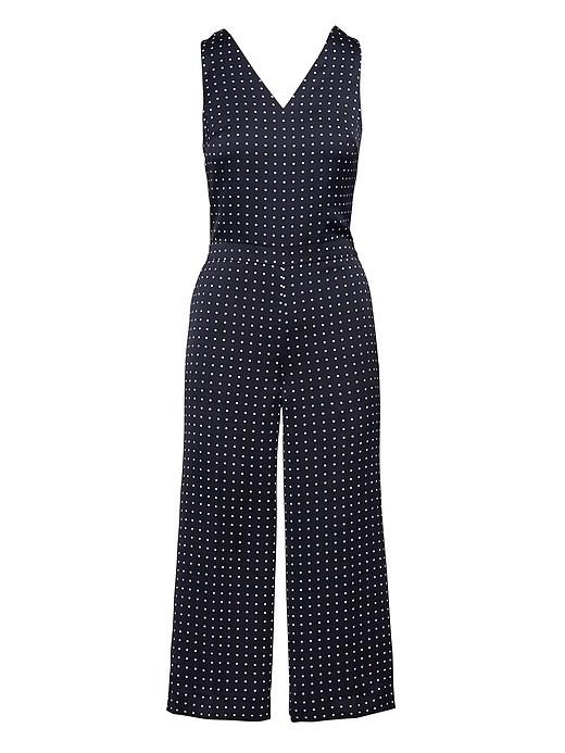Banana Republic Womens Polka-dot Twist-back Cropped Jumpsuit Navy Polka Dot Size 6