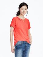 Banana Republic Womens Roll Sleeve Crew Tee Size L - Neon Tropics