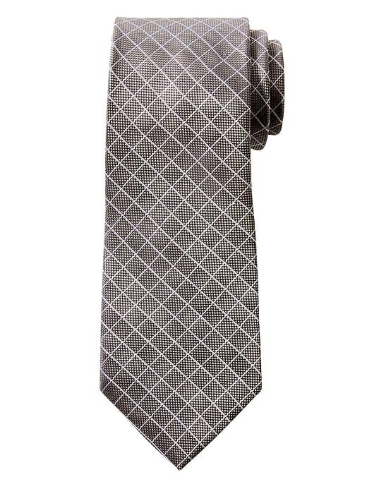 Banana Republic Mens Windowpane Nanotex Tie Cool Taupe Size One Size