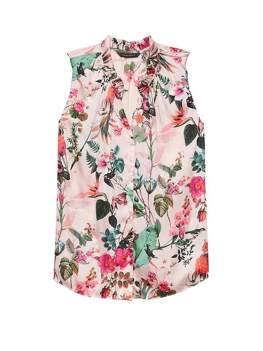 Banana Republic Botanical Print Ruffle-neck Shirt