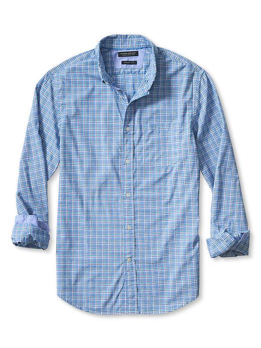 Banana Republic Mens Grant Fit Complex Check Custom 078 Wash Shirt Size L Tall - Azure