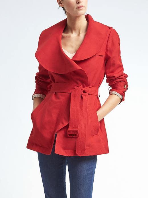 Banana Republic Womens Drapey Flounce Trench - Spicy Cayenne