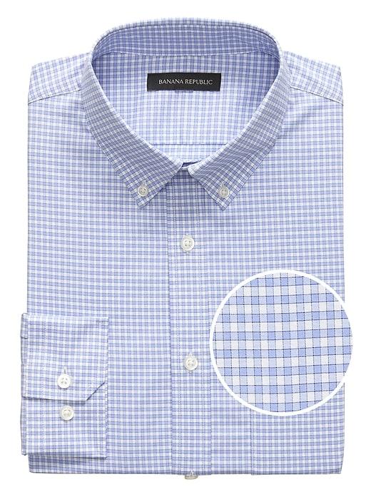 Banana Republic Mens New Slim-fit Tech-stretch Cotton Gingham Shirt Riviera Blue Size Xl