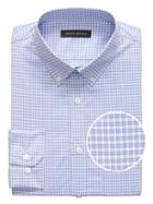 Banana Republic Mens New Slim-fit Tech-stretch Cotton Gingham Shirt Riviera Blue Size Xl