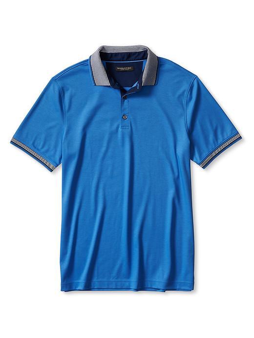 Banana Republic Mens Stripe Trim Cotton Polo Size L Tall - Damselfish Blue