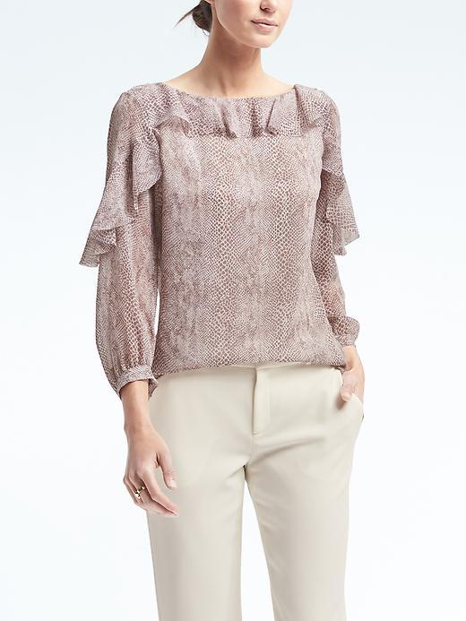 Banana Republic Womens Easy Care Snake Print Ruffle Blouse - Neutral