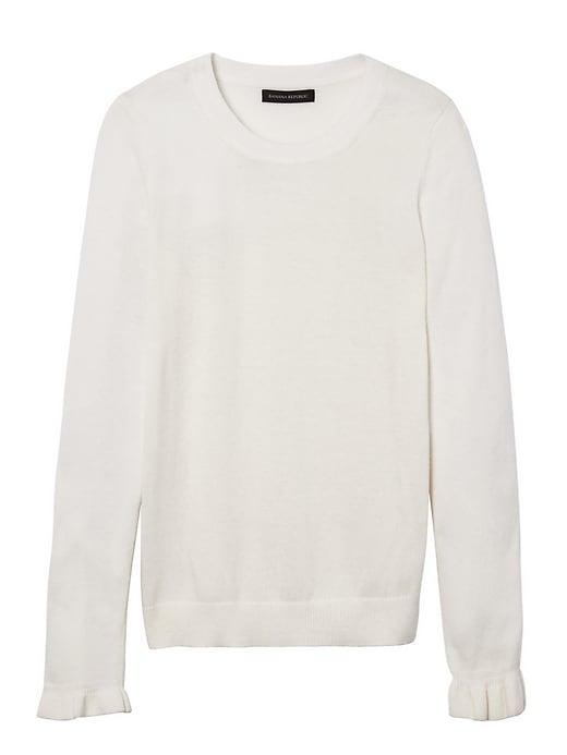 Banana Republic Womens Italian Superloft Ruffle Cuff Crew - Cocoon