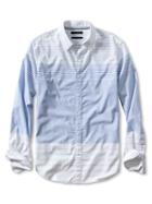 Banana Republic Mens Grant Fit Stripe Custom 078 Wash Shirt Size L Tall - Blue