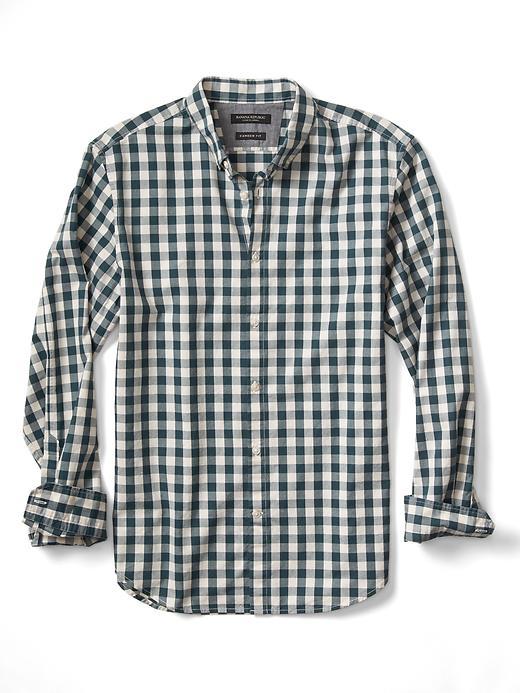 Banana Republic Mens Camden Fit Gingham Shirt Size L Tall - Deep Hunter