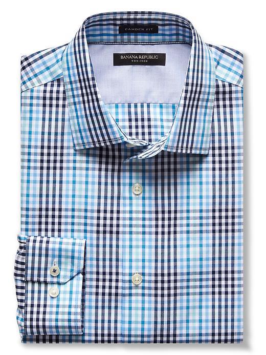 Banana Republic Mens Grant Fit Check Non Iron Shirt Size L Tall - Surf Green