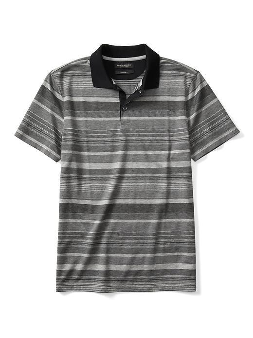 Banana Republic Mens Luxury Touch Jacquard Stripe Polo - Black