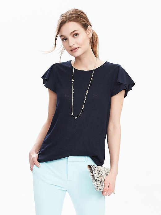 Banana Republic Flutter Sleeve Top Size L - Preppy Navy