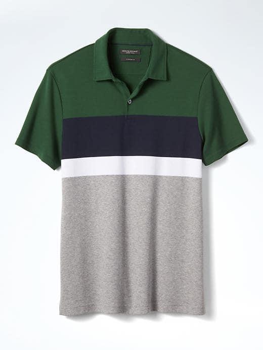 Banana Republic Mens Slim Luxury Touch Chest Stripe Polo - Green