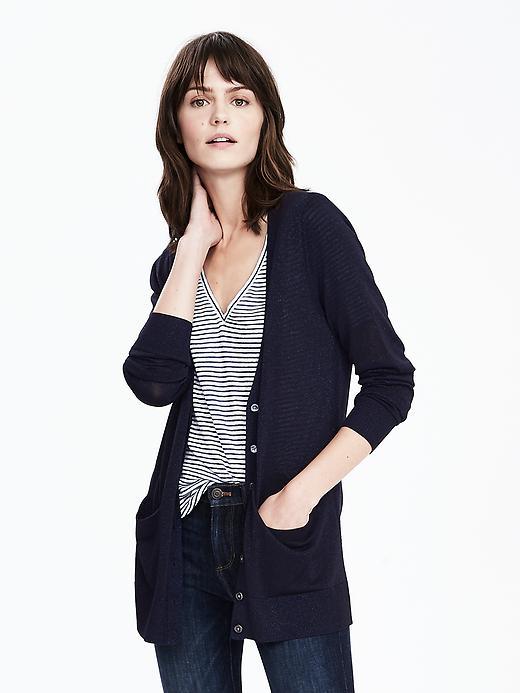 Banana Republic Womens Boyfriend Cardigan Size L - Navy