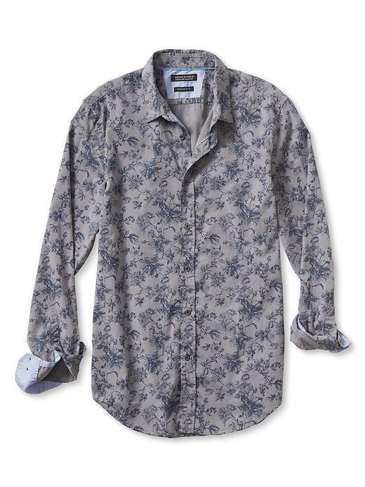Banana Republic Mens Grant Fit Custom Wash Bold Floral Shirt Size L Tall - Dark Charcoal