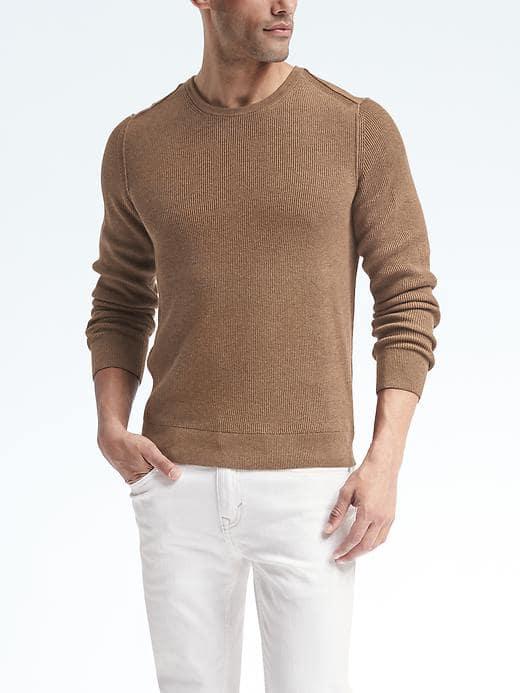 Banana Republic Mens Supima Ribbed Crew Pullover - Horse Hair