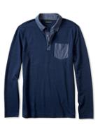 Banana Republic Mens Luxe Touch Plaited Long Sleeve Polo Size L Tall - Navy Star