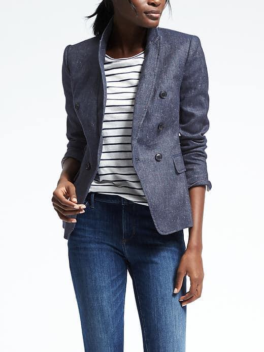 Banana Republic Double Breasted Chambray Blazer - Chambray Blue