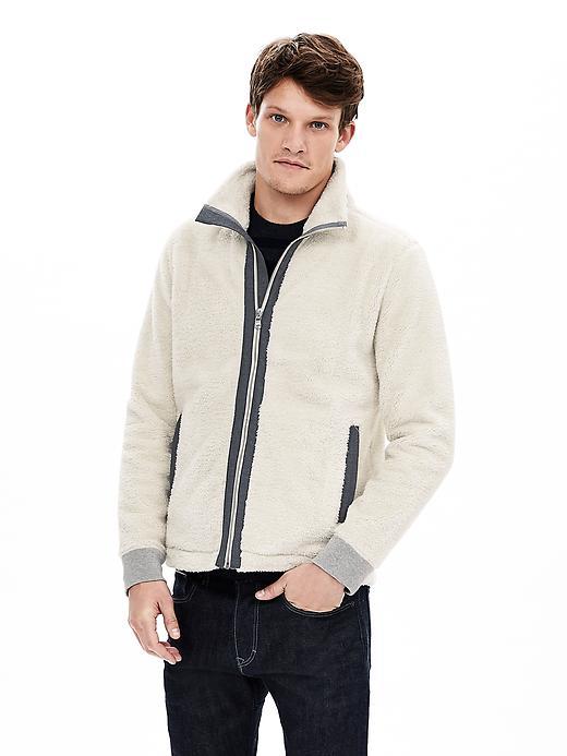 Banana Republic Mens Faux Sherpa Zip Jacket Size L - Transition Cream
