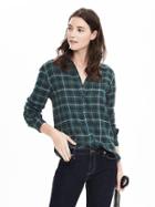 Banana Republic Dillon Fit Ruffle Cuff Flannel Shirt Size L Petite - Green