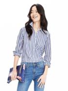 Banana Republic Dillon Fit Vertical Stripe Shirt Size L Petite - Light Blue Stripe