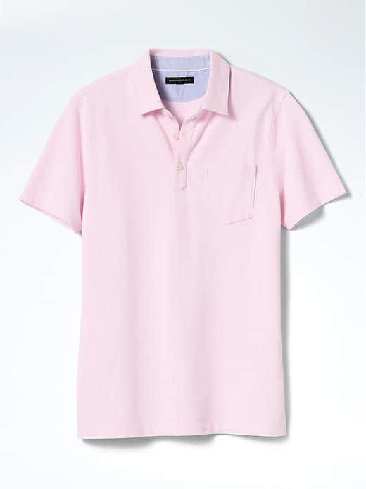 Banana Republic Mens Performance Stripe Pique Polo - Pink Oxford