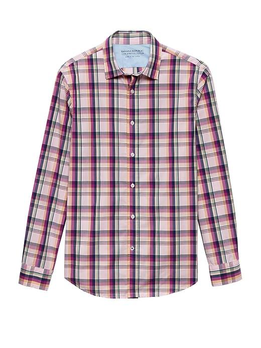 Banana Republic Mens Camden Standard-fit Luxe Poplin Plaid Shirt In The Sun Size M