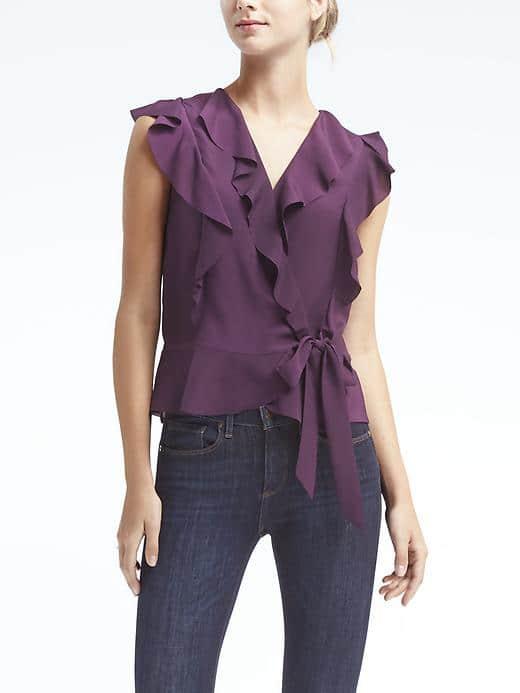 Banana Republic Womens Easy Care Ruffle Wrap Top - Winter Plum