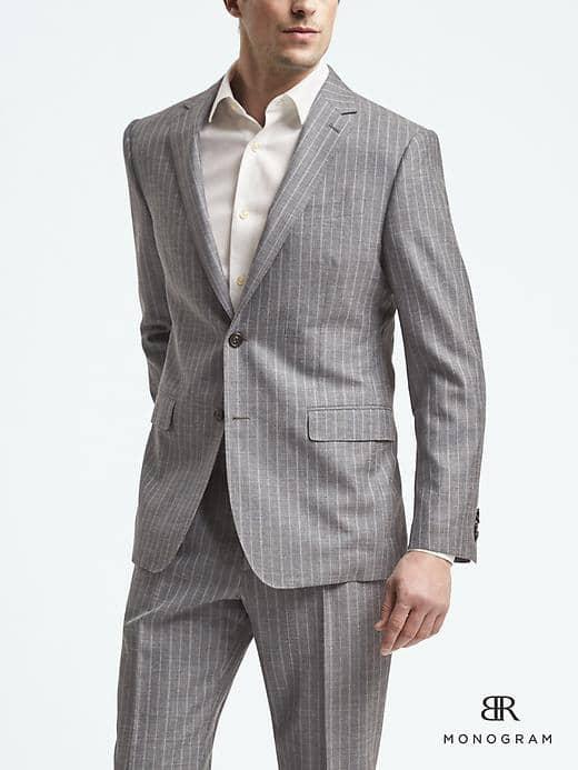 Banana Republic Mens Standard Monogram Gray Stripe Wool Blend Suit Jacket - Gray