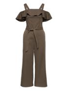 Banana Republic Womens Off-the-shoulder Cropped Wide-leg Jumpsuit Dark Olive Size 0