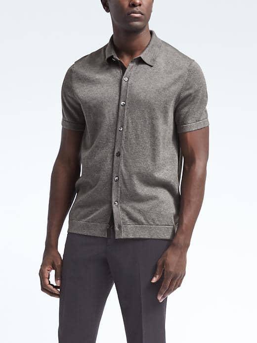 Banana Republic Mens Supima Cotton Button Front Polo - Black