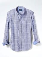 Banana Republic Mens Grant Fit Custom Wash Textured Gingham Shirt - Blue