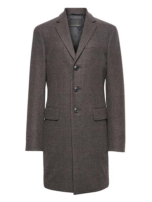 Banana Republic Mens Japan Online Exclusive Plaid Italian Melton Wool Blend Topcoat Brown Glenplaid Size L