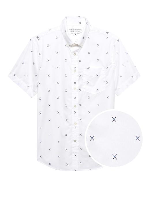 Banana Republic Mens Grant Slim-fit Luxe Poplin Short-sleeve Ski Print Shirt White Size M
