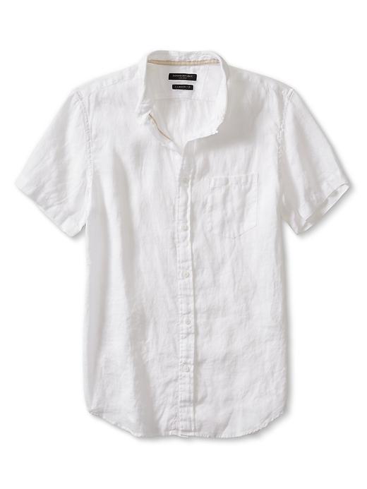 Banana Republic Mens Camden Fit Linen Short Sleeve Shirt Size L Tall - White