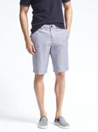 Banana Republic Mens Emerson Straight Blue Linen Cotton Short - White/blue