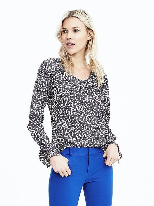 Banana Republic Womens Long Sleeve Layered Cuff Print Blouse - Blue Dusk