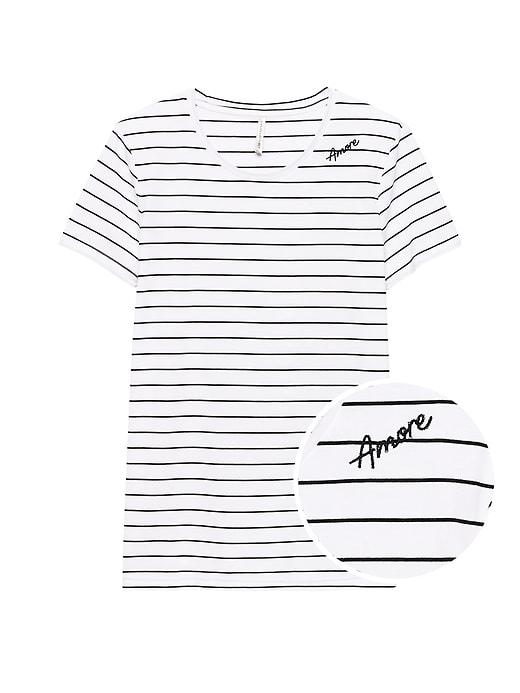 Banana Republic Womens Supima Cotton Embroidered T-shirt Shadow Stripe Size M