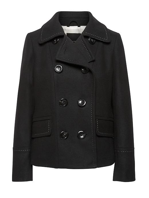 Banana Republic Womens Italian Melton Wool Blend Peacoat Black Size L