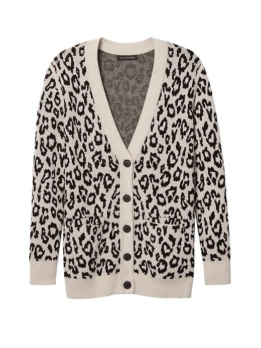 Banana Republic Womens Italian Superloft Leopard Print Long Cardigan - Black Print