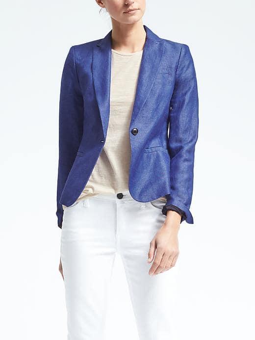 Banana Republic Womens Chambray Linen Blend Blazer - Chambray Blue