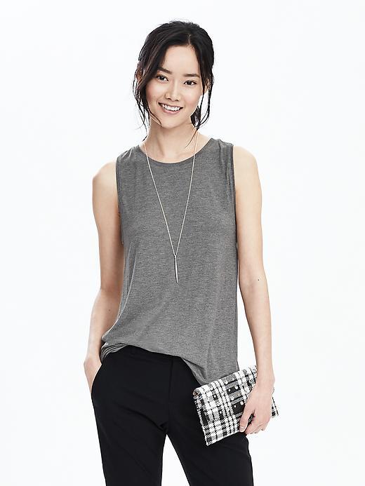 Banana Republic Womens Long Hi Neck Crew Tank Size L - Dark Heather Gray