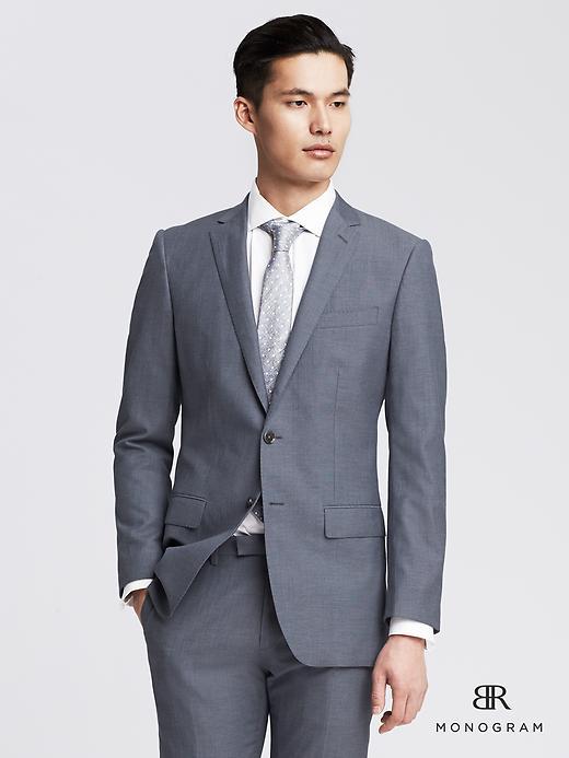 Banana Republic Mens Monogram Blue Wool/cotton Suit Jacket Size 36 Regular - Blue Dusk