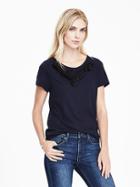 Banana Republic Womens Embellished Short Sleeve Top Size L - Preppy Navy