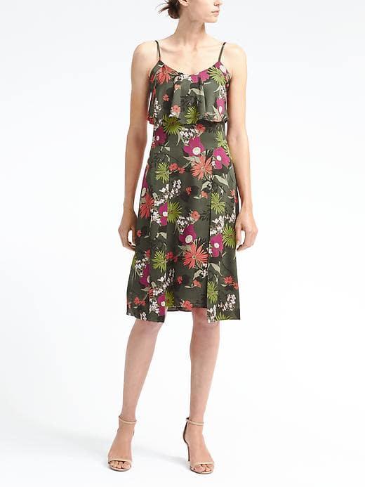 Banana Republic Womens Print Strappy Tiered Dress - Green Print