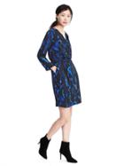 Banana Republic Womens Long Sleeve Watercolor Print Wrap Dress - Navy/blues