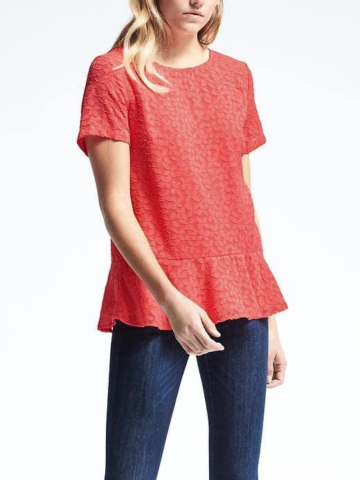 Banana Republic Short Sleeve Peplum Crew Neck Top - Geo Red