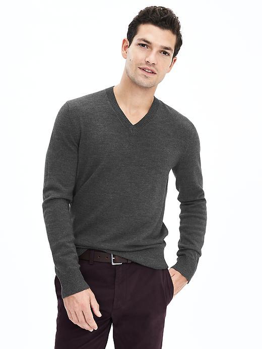 Banana Republic Mens Extra Fine Merino Wool Vee Pullover Size L Tall - Dark Charcoal Heather